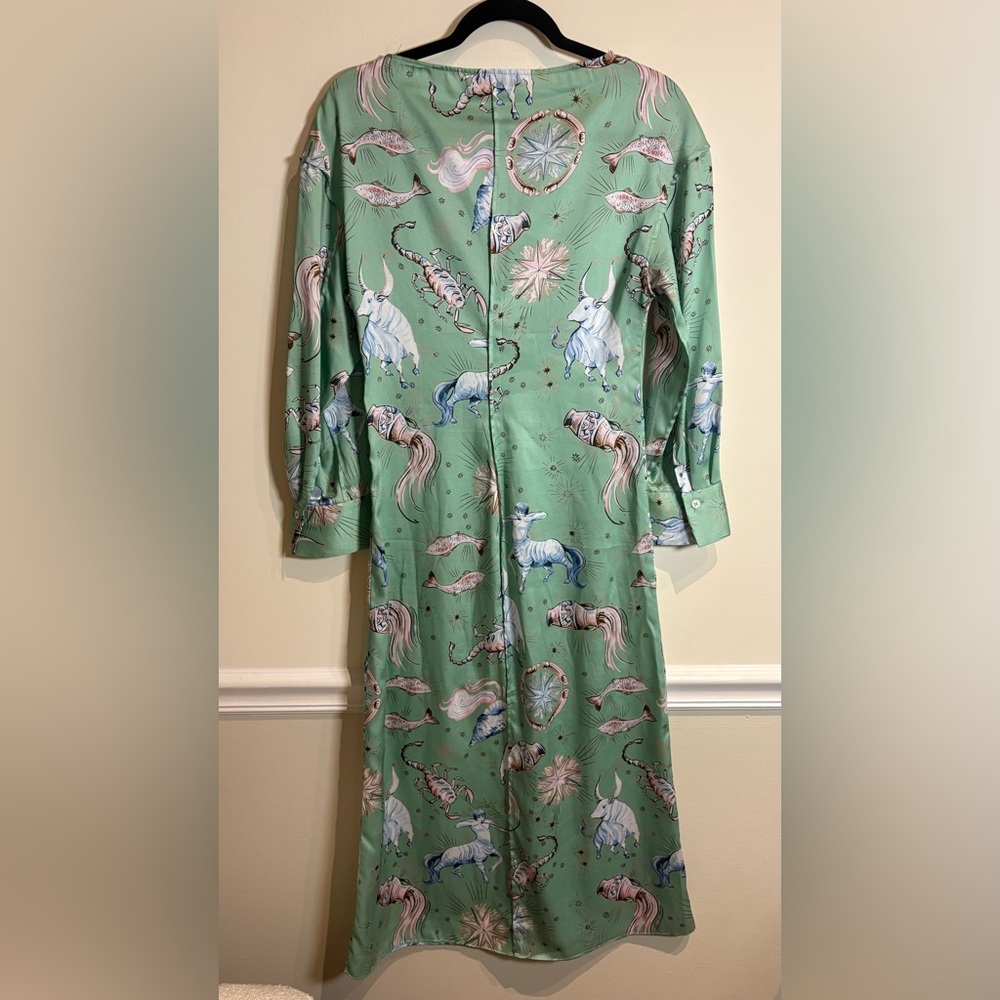 Zara Limited Edition Satin Mint Green Zodiac Print Midi Dress Size XS - Picture 9 of 9